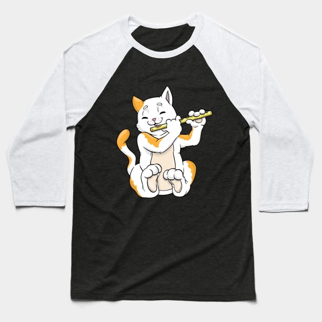 Cat as musician with flute Baseball T-Shirt by Markus Schnabel